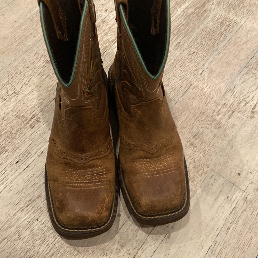 Justice Brown & aqua blue Gypsy Nettie boots cow GIRL boots size 6:5 Loved cond